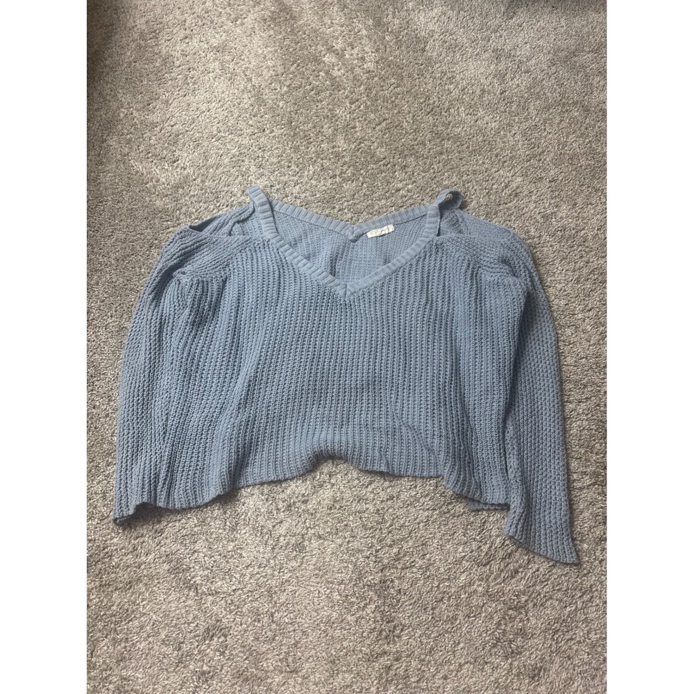 LA Hearts Cold Shoulder Shaker Knit V-Neck Sweater Blue Small